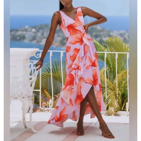 Hutch Isadora Women's Floral Maxi Wrap Dress Hutch High Low Satin Size L NWT - Picture 2 of 12